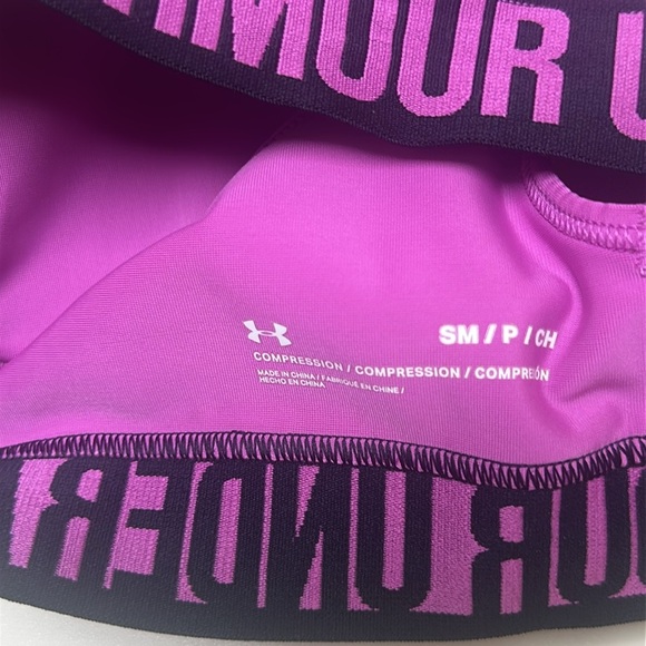 ❤️ 🆕 UNDER ARMOUR MAUVE SIZE XS COMPRESSION SPORTS BRA, CROSSED BACK STRAPS - Picture 3 of 4